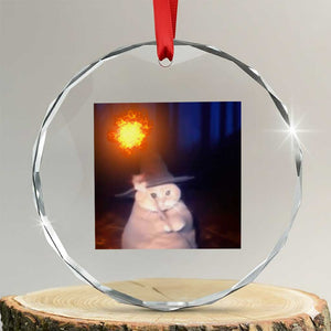 Wizard Cat Crystal Glass Ornament Weird Funny Retro Halloween Orange Cat Meme TS10 Transparent Glass 3'' Circle Print Your Wear