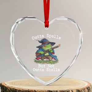 Wizard Frog Meme Heart Crystal Glass Ornament Outta Spells But Not Outta Shells TS10 Transparent Glass 3'' Heart Print Your Wear