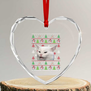 Woman Yelling At A Cat Ugly Christmas Heart Crystal Glass Ornament Funny Cat Meme Matching Couple Christmas Pajama TS10 Transparent Glass 3'' Heart Print Your Wear