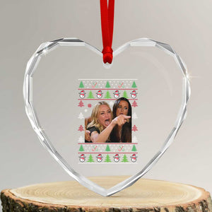 Woman Yelling At A Cat Ugly Christmas Heart Crystal Glass Ornament Funny Meme Matching Couple Christmas Pajama TS10 Transparent Glass 3'' Heart Print Your Wear