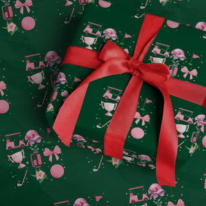 Womens Golf Lover Wrapping Paper Roll Cute Pink Bow Golf Sports Gift TS12 Green Print Your Wear