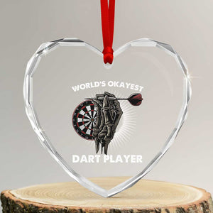 World's Okayest Dart Player Heart Crystal Glass Ornament Funny Bullseye Shooter Gift TS12 Transparent Glass 3'' Heart Print Your Wear