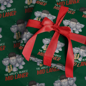 Worlds Okayest Mid Laner Wrapping Paper Roll Funny Game Lover Gift TS12 Green Print Your Wear