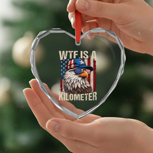 WTF Is A Kilometer Heart Crystal Glass Ornament Bald Eagle 4th of July Funny USA Patriotic