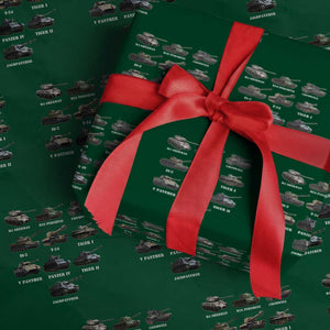 WW2 Tanks Wrapping Paper Roll M4 Sherman Panzer IV Tiger II T-34 History Buff TS02 Green Print Your Wear