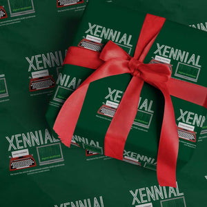 Xennial Typewriter and Computer Screen Wrapping Paper Roll Analog Childhood Digital Adulthood TS02 Green Print Your Wear