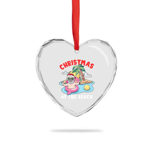 Xmas At The Beach Heart Crystal Glass Ornament Funny Santa Claus Flamingo Float Chilling TS09 Print Your Wear