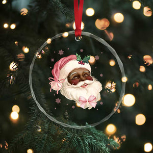 Xmas Coquette Pink Black Santa Bow Crystal Glass Ornament TS11 Print Your Wear