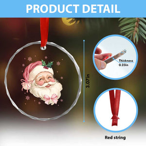 Xmas Coquette Pink Santa Bow Crystal Glass Ornament TS11 Print Your Wear