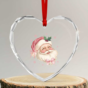 Xmas Coquette Pink Santa Bow Heart Crystal Glass Ornament TS11 Transparent Glass 3'' Heart Print Your Wear