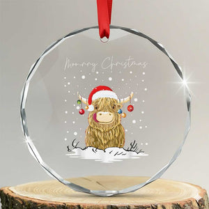 Xmas Cow Crystal Glass Ornament Scottish Highland Cow Moo-rry Christmas TS10 Transparent Glass 3'' Circle Print Your Wear