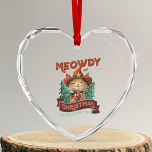 Xmas Cowboy Cat Heart Crystal Glass Ornament Meowdy Christmas And Happy Mew Year TS09 Transparent Glass 3'' Heart Print Your Wear