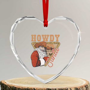 Xmas Cowboy Santa Heart Crystal Glass Ornament Howdy Santa Vintage Western TS09 Transparent Glass 3'' Heart Print Your Wear