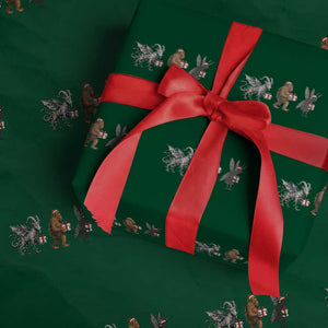 Xmas Cryptid Gift Wrapping Paper Roll Bigfoot Jersey Devil Mothman Santa TS12 Green Print Your Wear
