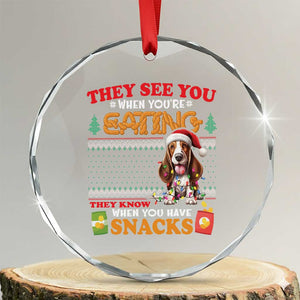 Xmas Dog Lover Crystal Glass Ornament Basset Hound See You're Eating TS09 Transparent Glass 3'' Circle Print Your Wear