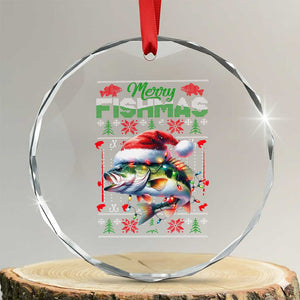 Xmas Fishing Crystal Glass Ornament Merry Fishmas Fisherman Santa Hat Fish TS09 Transparent Glass 3'' Circle Print Your Wear