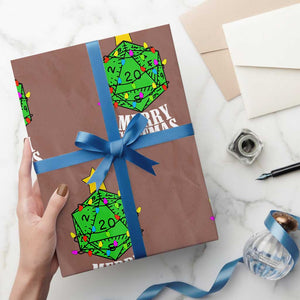 Xmas Gamer Wrapping Paper Roll Merry Critmas D20 RPG Gaming Xmas Tree TS02 Mocha Print Your Wear