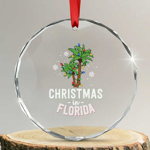 Xmas In Florida Crystal Glass Ornament Deck The Palm Trees Matching Family Vacation TS02 Transparent Glass 3'' Circle Print Your Wear