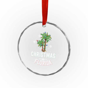 Xmas In Florida Crystal Glass Ornament Deck The Palm Trees Matching Family Vacation TS02 Print Your Wear
