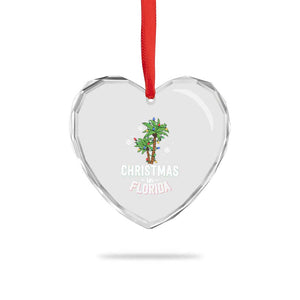 Xmas In Florida Heart Crystal Glass Ornament Deck The Palm Trees Matching Family Vacation TS02 Print Your Wear