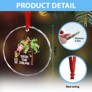 Xmas In Hawaii Crystal Glass Ornament Deck The Palms Santa Hula Girl Tiki TS11 Print Your Wear