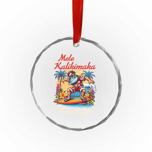 Xmas In Hawaii Crystal Glass Ornament Mele Kalikimaka From The Land Where Palm Trees Sway Surfing Santa TS11 Print Your Wear