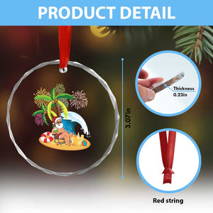 Xmas In Hawaii Crystal Glass Ornament Palm Tree Firework Santa At Beach Drinking Coconut TS09 Print Your Wear
