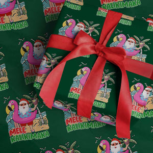 Xmas in Hawaii Wrapping Paper Roll Mele Kalikimaka Hawaiian Tropical Beach Santa TS02 Green Print Your Wear