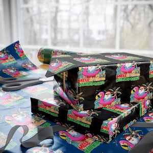Xmas in Hawaii Wrapping Paper Roll Mele Kalikimaka Hawaiian Tropical Beach Santa TS02 Black Print Your Wear