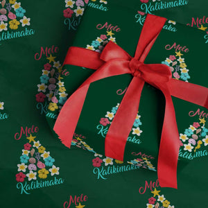 Xmas in Hawaii Wrapping Paper Roll Mele Kalikimaka Hawaiian Tropical Flowers TS02 Green Print Your Wear