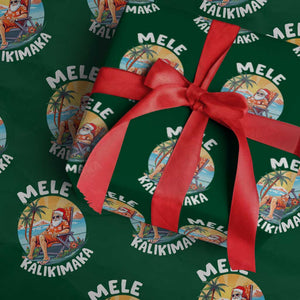 Xmas in Hawaii Wrapping Paper Roll Mele Kalikimaka Hawaiian Tropical Sunbath Santa TS02 Green Print Your Wear