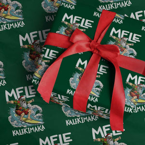 Xmas in Hawaii Wrapping Paper Roll Mele Kalikimaka Hawaiian Tropical Surfing Santa TS02 Green Print Your Wear