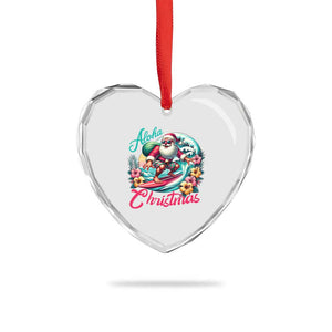 Xmas In Hawaii Heart Crystal Glass Ornament Aloha Xmas Santa Surfing Hibiscus Flower TS11 Print Your Wear