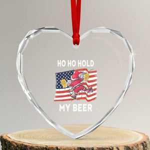 Xmas In Hawaii Heart Crystal Glass Ornament Ho Ho Hold My Beer Drunk Santa USA Flag TS09 Transparent Glass 3'' Heart Print Your Wear