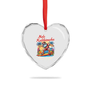 Xmas In Hawaii Heart Crystal Glass Ornament Mele Kalikimaka From The Land Where Palm Trees Sway Surfing Santa TS11 Print Your Wear