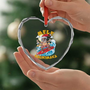 Xmas In Hawaii Heart Crystal Glass Ornament Mele Kalikimaka Surfing Santa Kakau Tattoo TS11 Print Your Wear