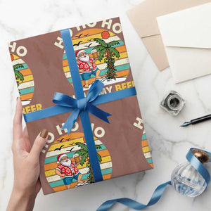 Xmas In July Santa Ho Ho Hold My Beer Wrapping Paper Roll Summer Beach Hawaii Santa USA Flag TS10 Mocha Print Your Wear