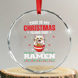 Xmas Kawaii Cat Ramen Crystal Glass Ornament Powered By Ramen Japanese Noodle Anime Manga TS09 Transparent Glass 3'' Circle Print Your Wear