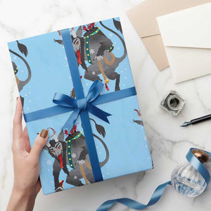 Xmas Merry Krampus Wrapping Paper Roll Naughty Horror Evil Xmas Psychobilly TS02 Light Blue Print Your Wear