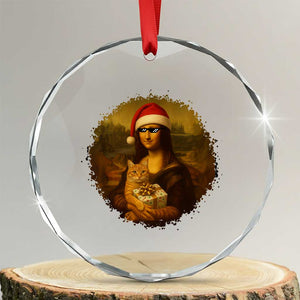 Xmas Mona Lisa Crystal Glass Ornament Funny Holiday Kitty Lover TS12 Transparent Glass 3'' Circle Print Your Wear