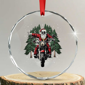 Xmas Motorcycle Crystal Glass Ornament Santa Biker Riding Motorcycle TS10 Transparent Glass 3'' Circle Print Your Wear