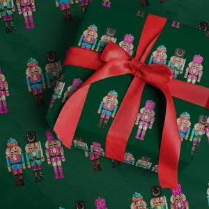 Xmas Nutcracker Wrapping Paper Roll Sequin Sparklle Festive Xmas Vintage TS02 Green Print Your Wear