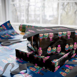 Xmas Nutcracker Wrapping Paper Roll Sequin Sparklle Festive Xmas Vintage TS02 Black Print Your Wear