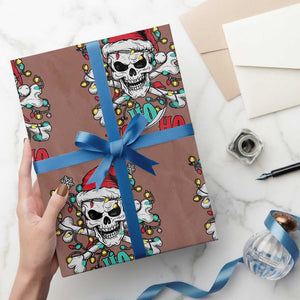 Xmas Pirate Skull Wrapping Paper Roll Yo Ho Ho Boat Cruise Xmas Crossbones TS02 Mocha Print Your Wear