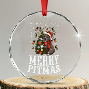 Xmas Pitbull Crystal Glass Ornament Funny Merry Pitmas Tree Hug TS12 Transparent Glass 3'' Circle Print Your Wear