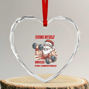 Xmas Santa Gymer Heart Crystal Glass Ornament Civing Muscles Santa Weightlifting TS09 Transparent Glass 3'' Heart Print Your Wear