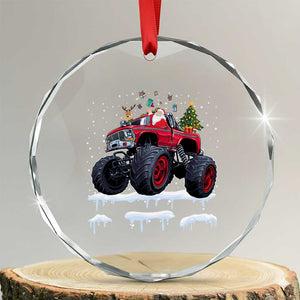 Xmas Santa Monster Truck Crystal Glass Ornament American Offroad Xmas Boys Kids Toddler Youth TS10 Transparent Glass 3'' Circle Print Your Wear