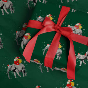 Xmas Santa Riding Elephant Wrapping Paper Roll Xmas Tree Light Funny Festive TS02 Green Print Your Wear