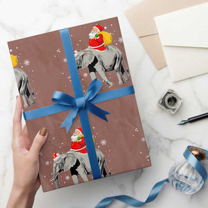 Xmas Santa Riding Elephant Wrapping Paper Roll Xmas Tree Light Funny Festive TS02 Mocha Print Your Wear