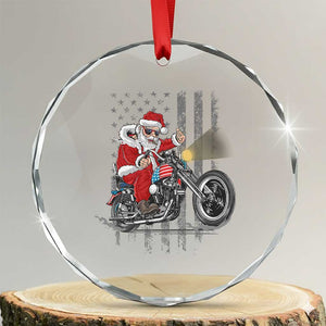 Xmas Santa Riding Motorbike Patriotic USA Crystal Glass Ornament TS09 Transparent Glass 3'' Circle Print Your Wear